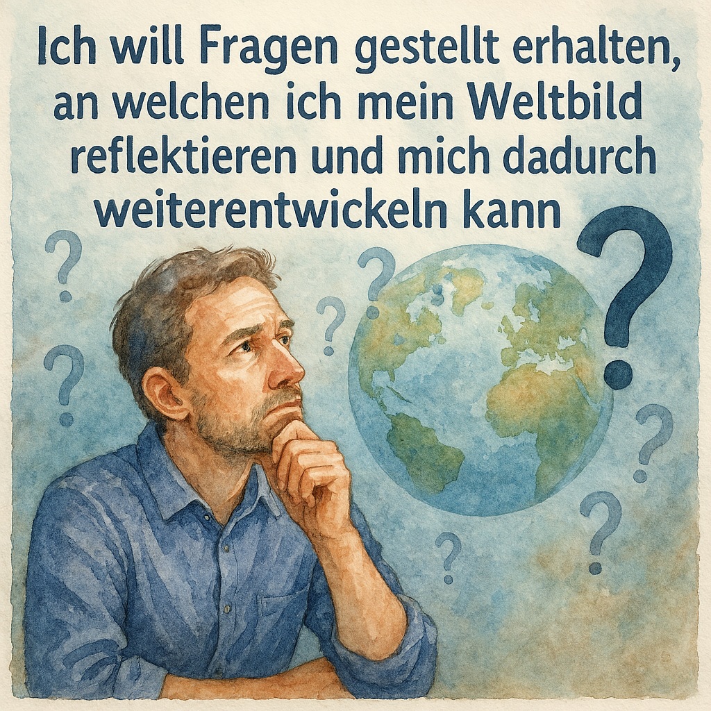 Ich will Fragen gestellt erhalten, an welchen ich mein Weltbild reflektieren und mich dadurch weiterentwickeln kann.