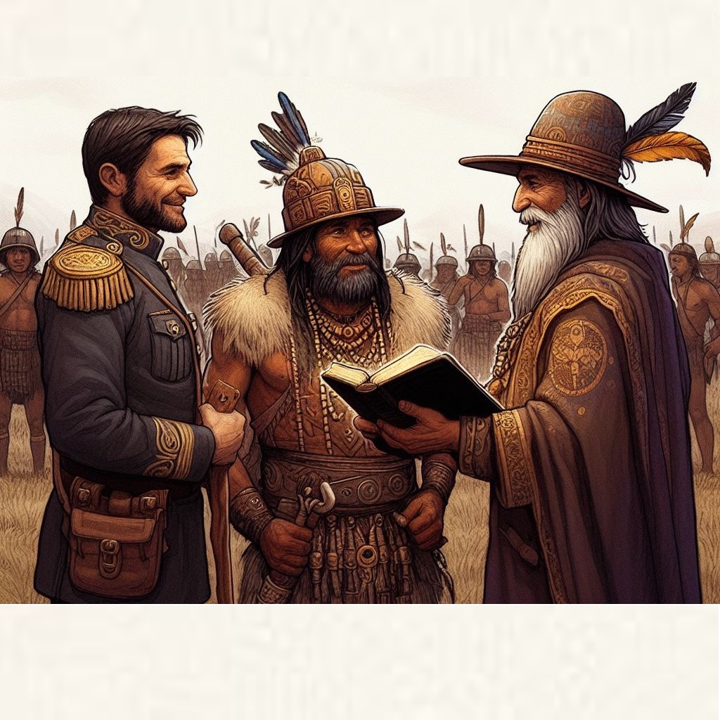 Der Spanische Eroberer der Pfarrer und der Schamane der Inkas "Das Wort Gottes"